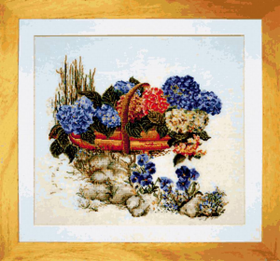Гортензия - гортензия, голубые цветы, цветы, картина - предпросмотр