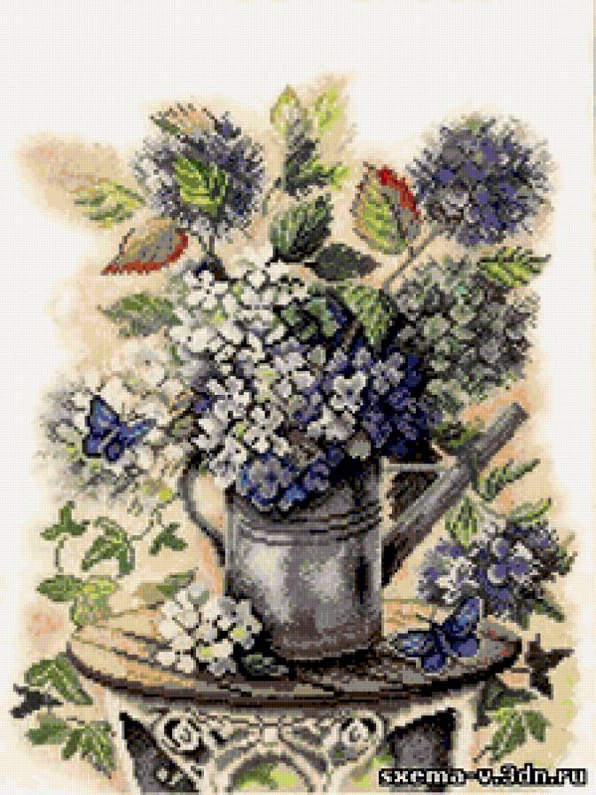 Гортензия - гортензия, голубые цветы, картина, цветы - предпросмотр