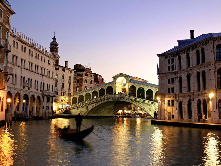 Rialto Bridge, Grand Canal, Venice, Italy - италия венеция пейзаж лодка природа картины канал - оригинал