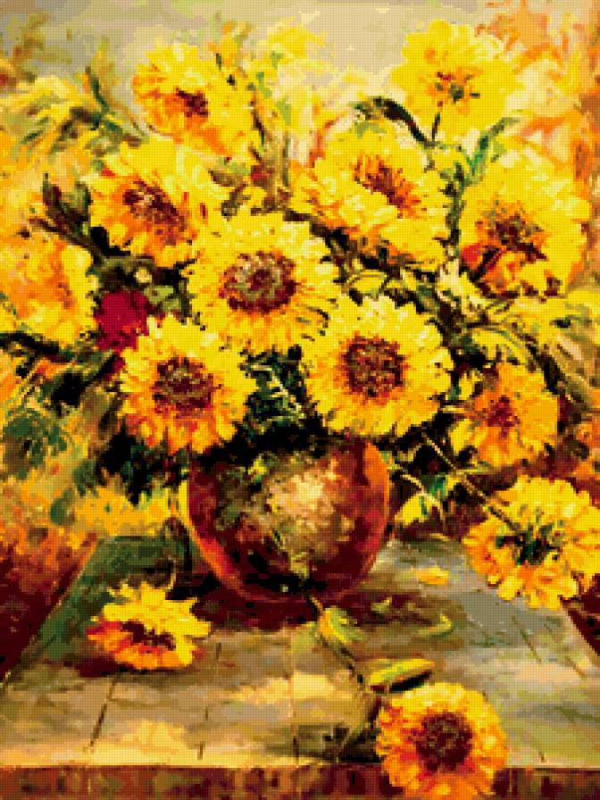 Подсолнухи (худ. К.Завьялова) - цветы - предпросмотр