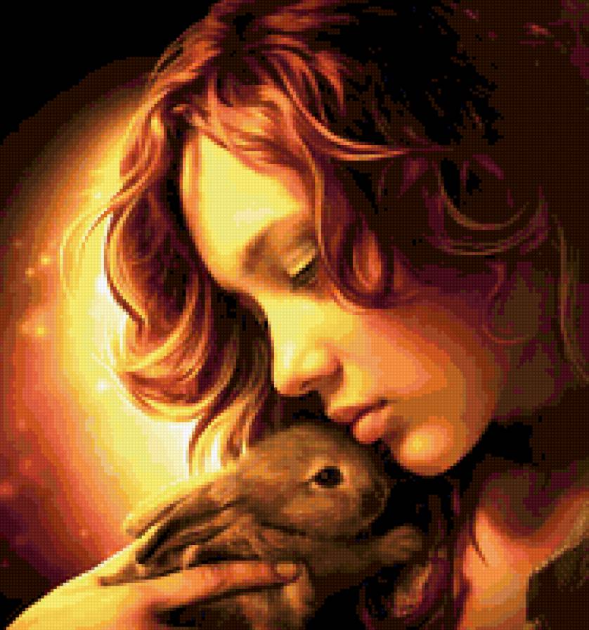 девушка с зайчонком - женщина - предпросмотр