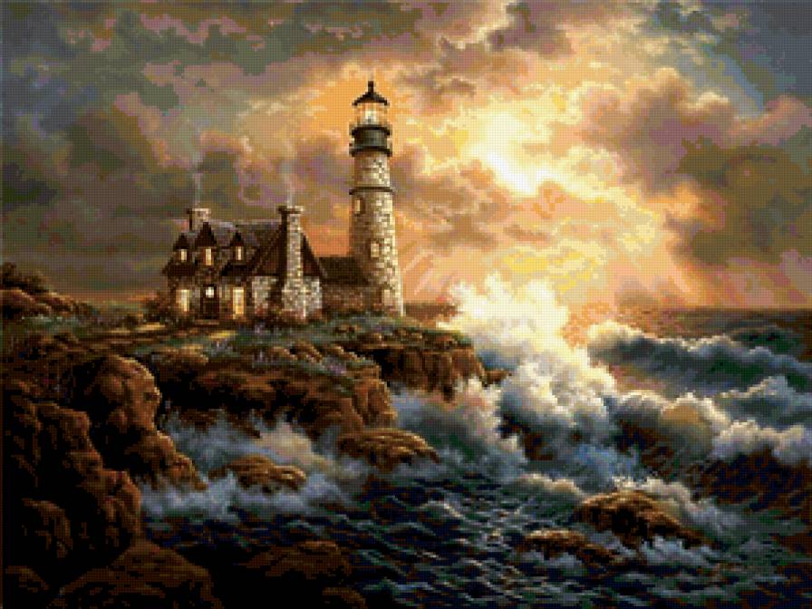 маяк - шторм, маяк, домик, море, небо - предпросмотр