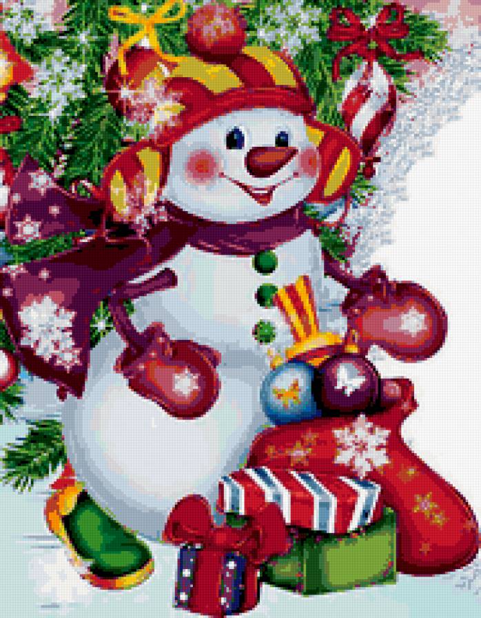 Снеговик с подарками - новый год, детские - предпросмотр