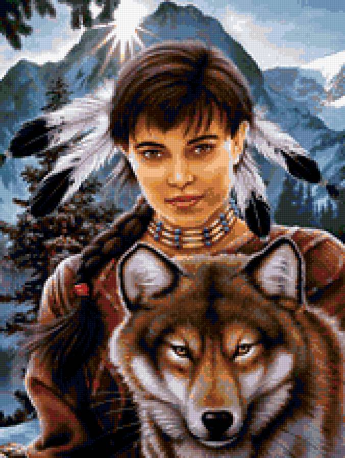 Индейка с волком - предпросмотр