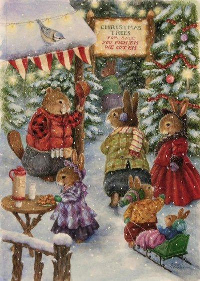 рождественские зайцы 5 - картина, живопись - оригинал