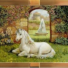 Схема вышивки «единорог у фонтана»
