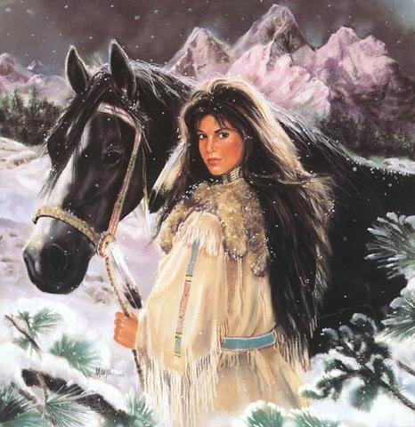 девушка и лошадь - индейцы, женщина - оригинал