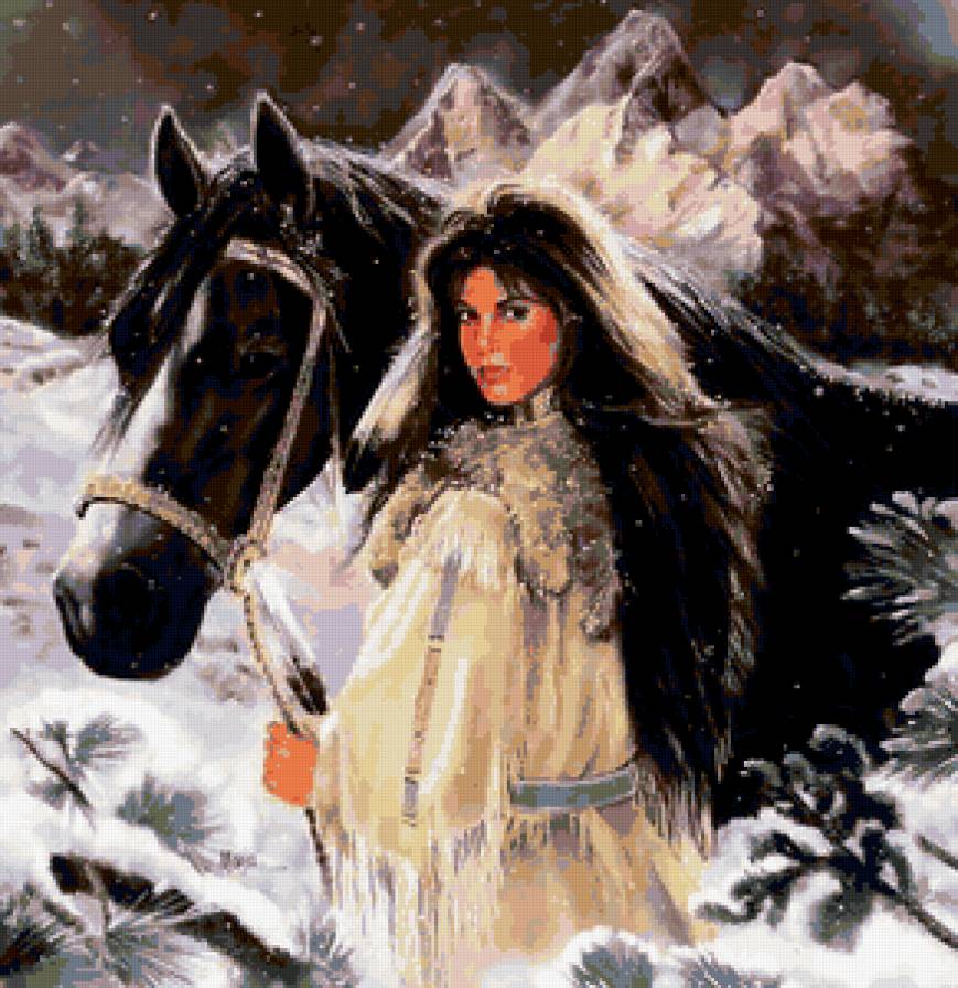 девушка и лошадь - индейцы, женщина - предпросмотр