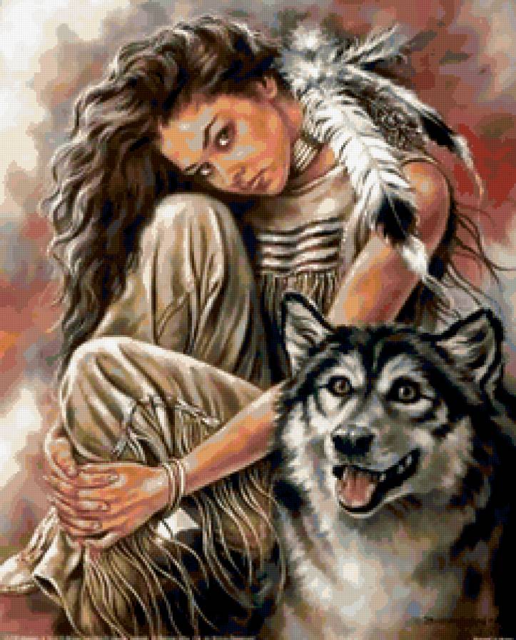 девушка и лайка - индейцы, женщина - предпросмотр