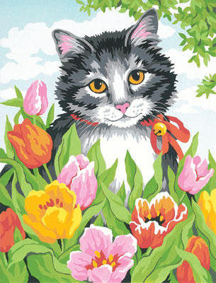 "Котик в тюльпанах 2" - кошка, кот, кошка в цветах, киса в цветах, котик - оригинал