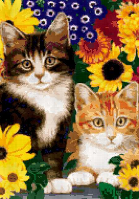 Кошки в цветах - кошка, котик, кот, кошка в цветах, киса в цветах - оригинал