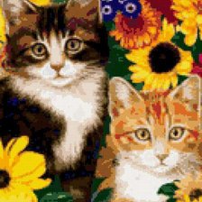 Оригинал схемы вышивки «Кошки в цветах» (№200128)