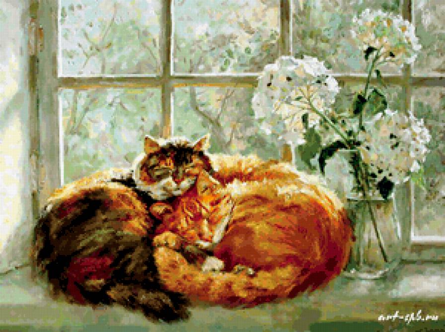 кошачья семья - сон, окно, кошки - предпросмотр