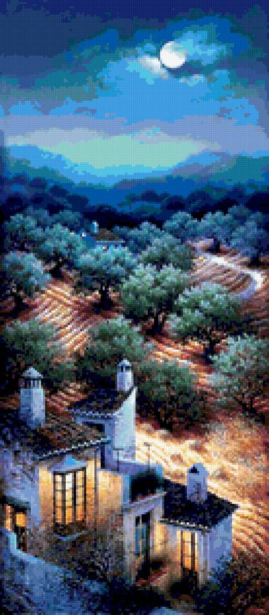 пейзаж - ночь, природа, пейзаж, домик - предпросмотр