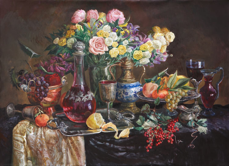 Натюрморт с красным вином - живопись, ягоды, натюрморт, картина, виноград, фрукты, вино - оригинал