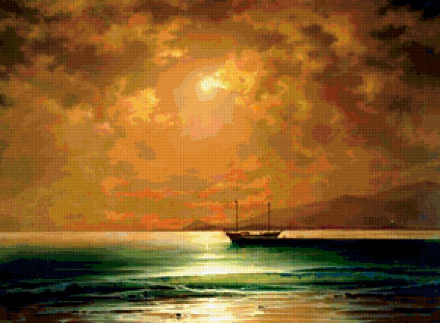 Лунная ночь на Эгейском море - луна, дмитриев, море, живопись, пейзаж, ночь - предпросмотр