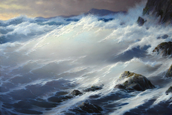 Волны у скал - живопись, море, дмитриев - оригинал