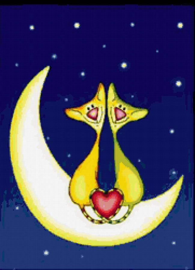 Свидание - луна, ночь, свидание, коты, любовь - предпросмотр