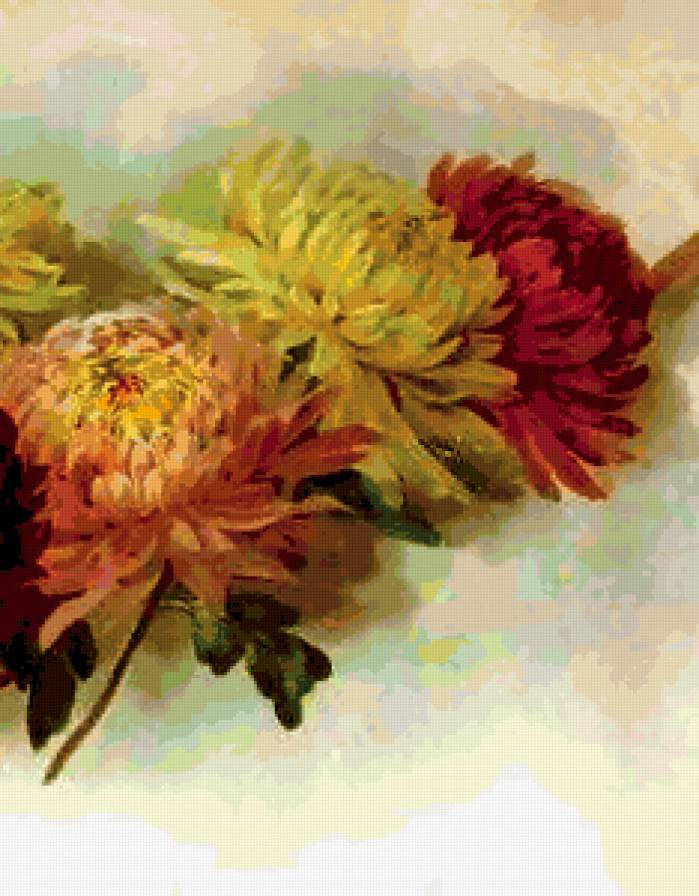 Хризантемы. Фрагмент 3 - натюрморт, живопись, цветы, картина - предпросмотр