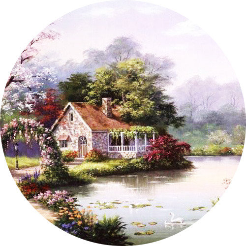 Домик у озера - пейзаж, цветочное, домик - оригинал