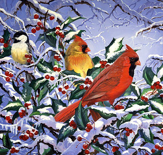Птички и ягодки - птички, ягодки, зима - оригинал