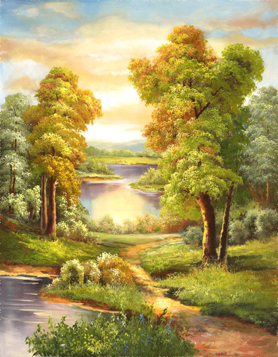 утро - река, пейзаж, лес - оригинал