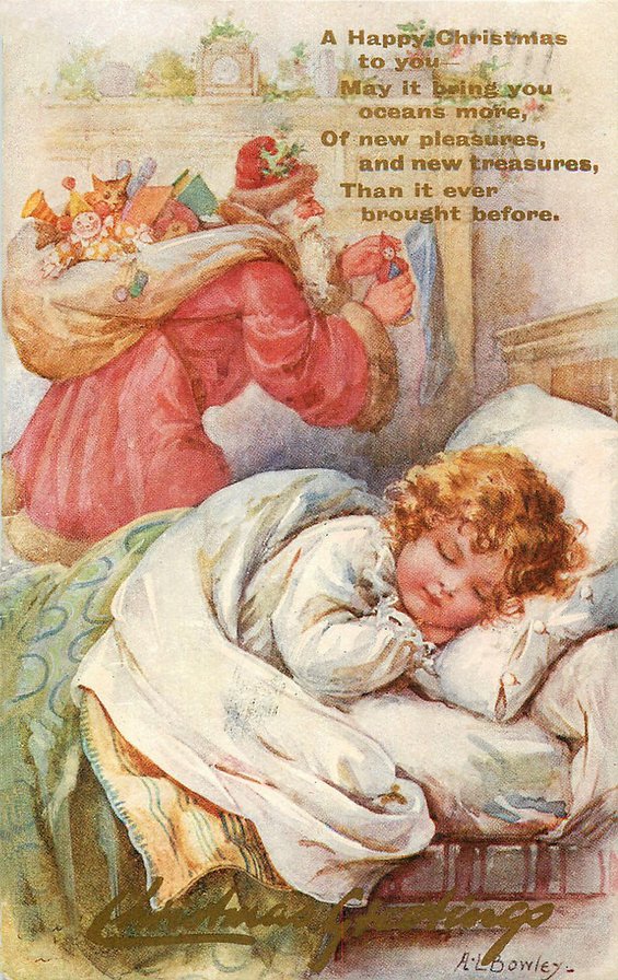 Приятных снов - девочка, винтаж, новый год, старые открытки, ангелочек - оригинал