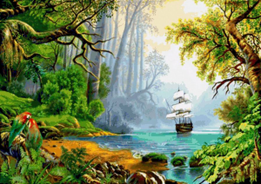 Новый мир - море, новый мир, корабль, лес - предпросмотр