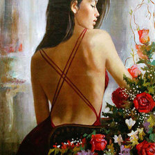 Оригинал схемы вышивки «девушка и розы» (№202166)