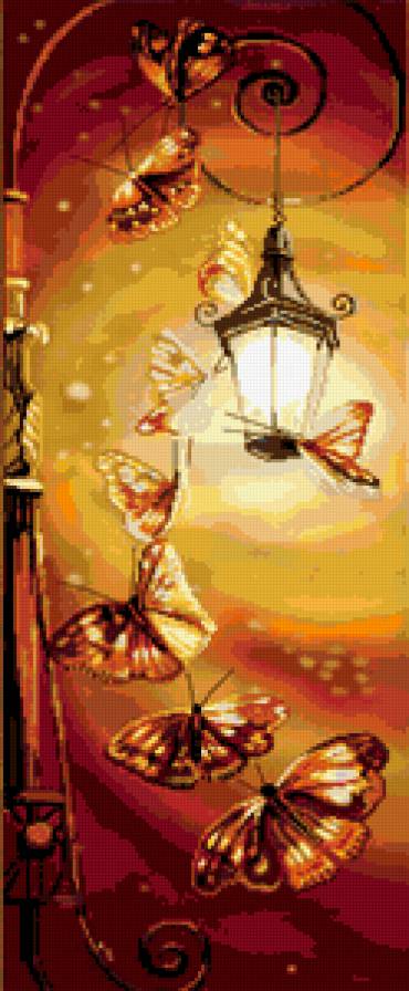 бабочки - бабочки, свет, фонарь - предпросмотр