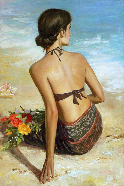 девушка и море - цветы, море, девушка - оригинал
