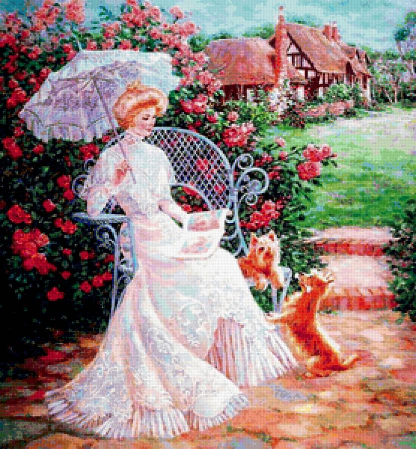 Дама прошлого века - сад, цветы, дама - предпросмотр