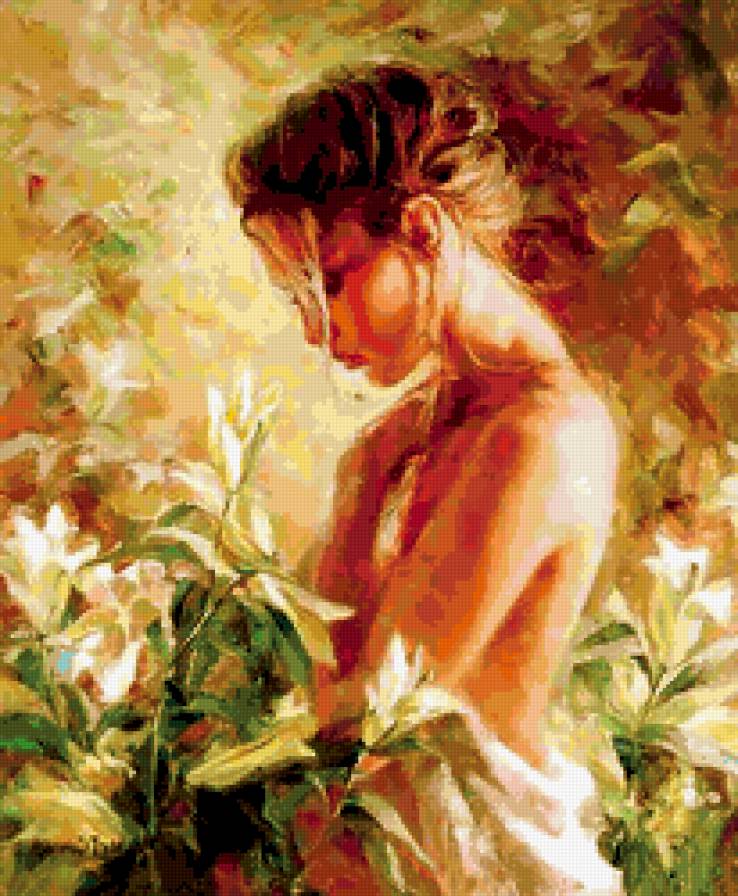 девушка - , цветы, картина, девушка, красота, любовь, одиночество - предпросмотр