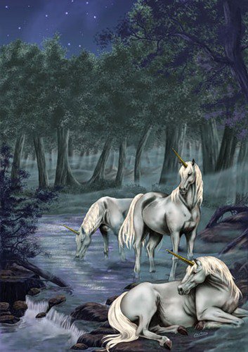 единороги - фентези, единорог, природа, сказка, миф, лошади - оригинал