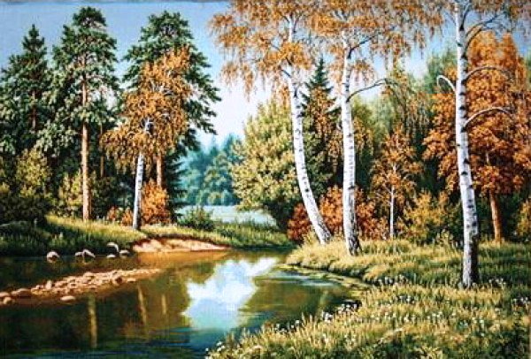 Берёзовый край - река, лес, природа, пейзаж, роща, осень, березки, осенняя картина - оригинал