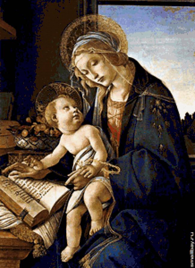 Сандро Боттичелли.Мадонна с книгой. - женщина, девушка, святые, мадонна., люди, портрет - предпросмотр