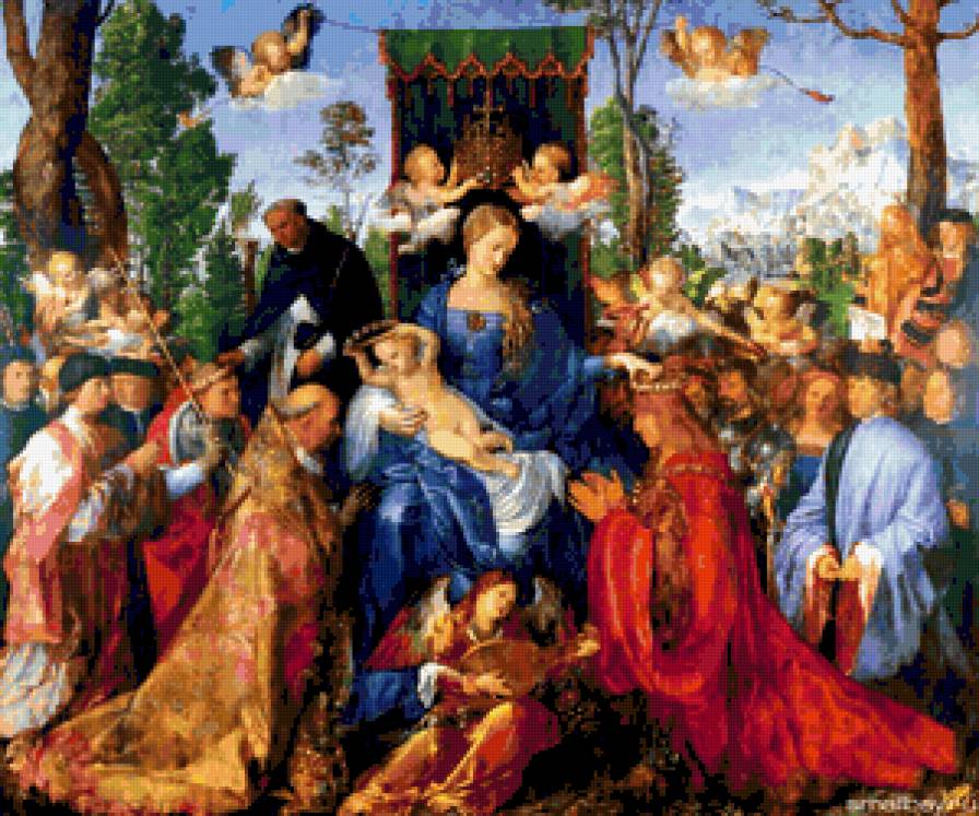 Альбрехт Дюрер.Праздник четок. - святые, миниатюра, люди. - предпросмотр