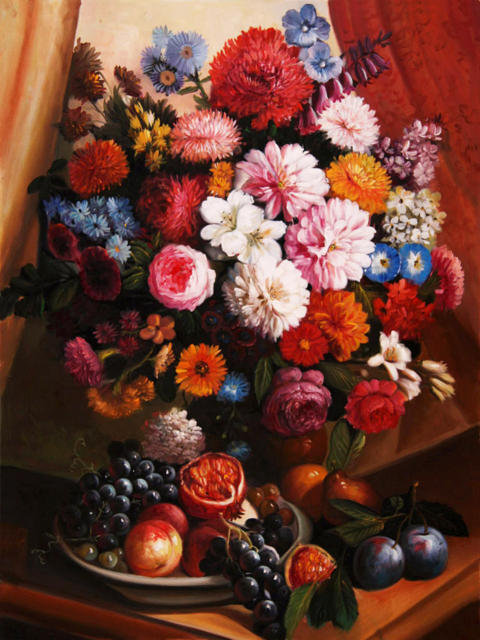 87576420 - роза, цветы, фрукты, розы, букет, цветок, ваза - оригинал