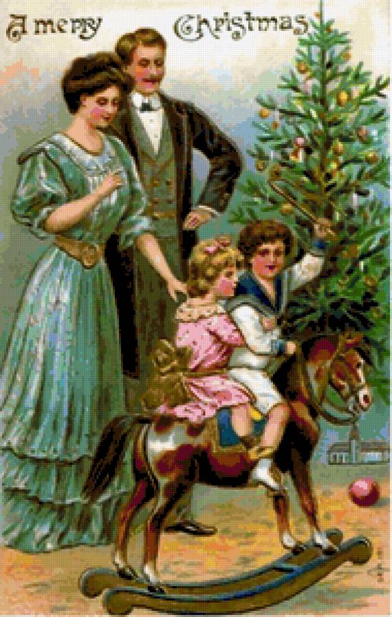 Рождество - картина, ретро, рождество, семья - предпросмотр