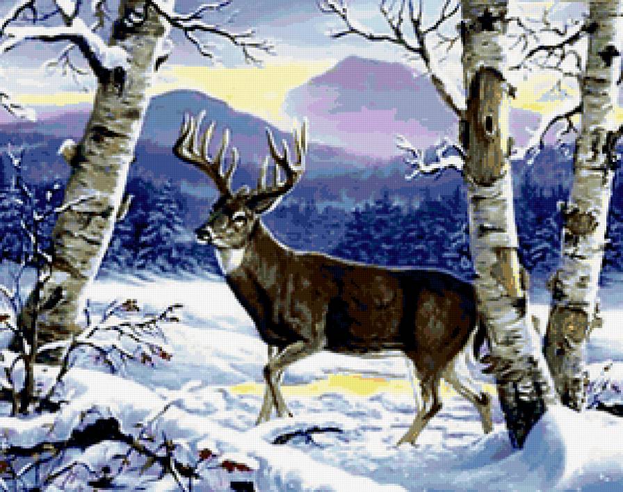 Олень - олень, березки, зима - предпросмотр