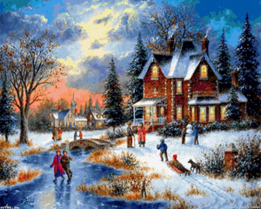 Зимние забавы - игры, каток, природа, улица, зимние забавы, зима, дом - предпросмотр