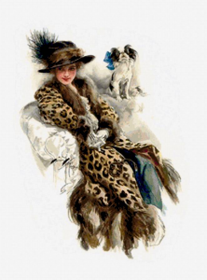 Дама с собачкой - кресло, дама, собака, картина, ретро - предпросмотр