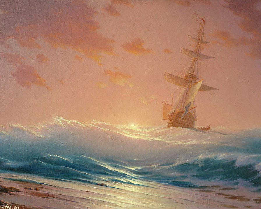 картина - живопись, дмитриев, море, корабль пейзаж - оригинал
