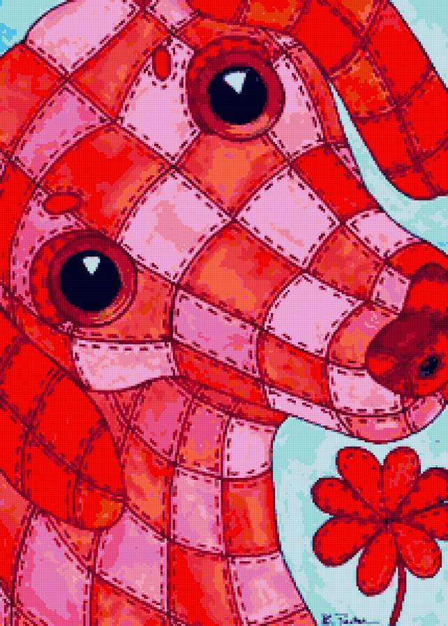 Такса с цветочком - таксы, цветы, лоскутки, собака, такса, цветок, собаки - предпросмотр