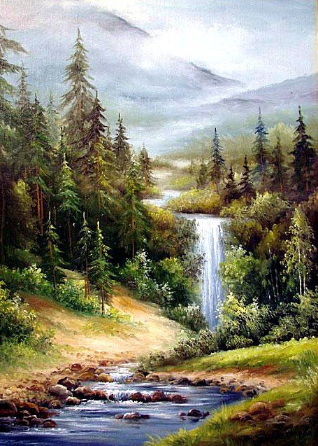 Водопад - художник, река, пейзаж, город, природа, красота - оригинал
