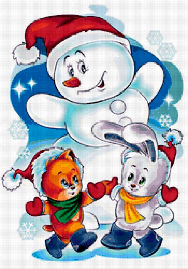 зима - зайчик, снеговик, зверята, новый год - предпросмотр