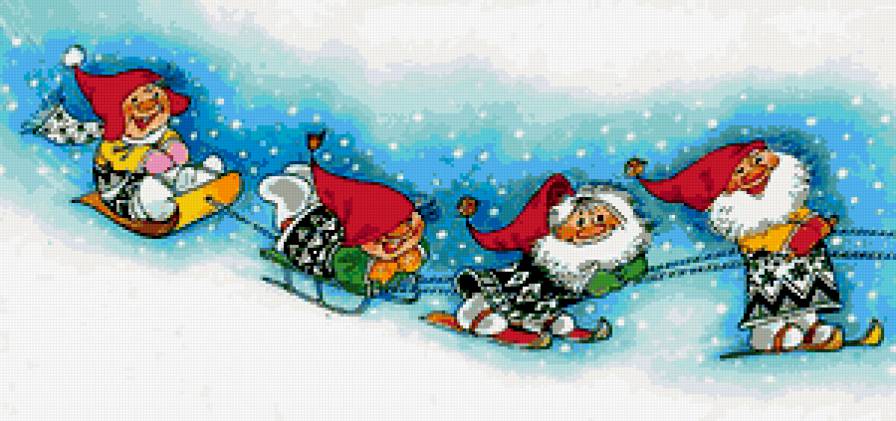 гномики ч.2 - сани, гномы, новый год, зима, гном, снег - предпросмотр