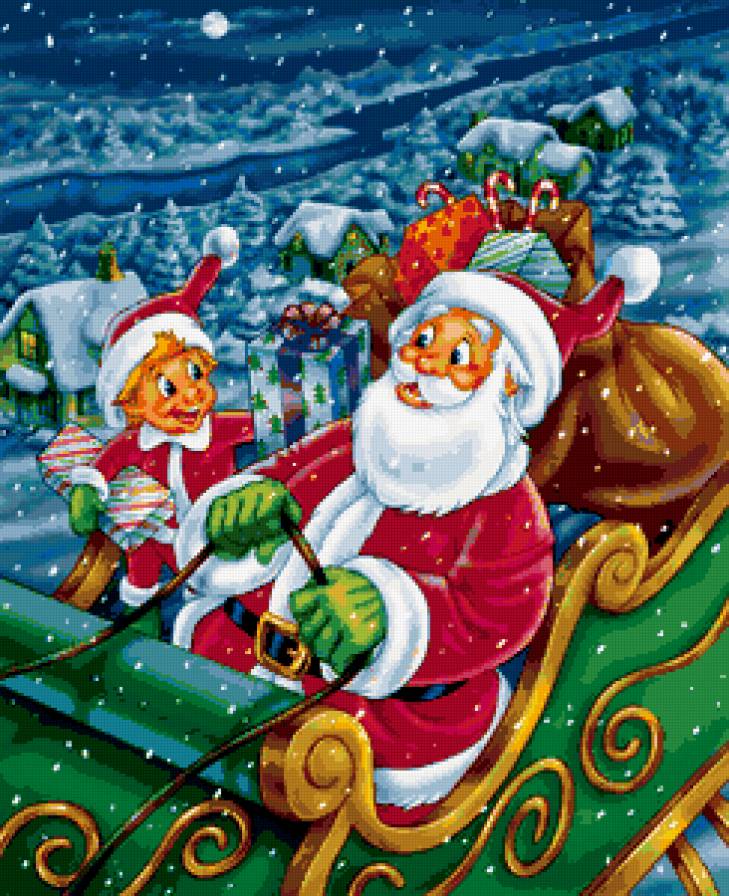 дед мороз - сани, новый год, санта, зима, сказка, праздник - предпросмотр