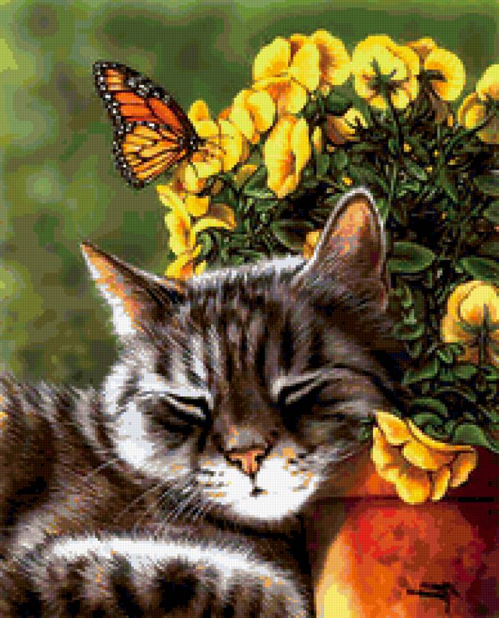 котенок - котенок, цветы - предпросмотр