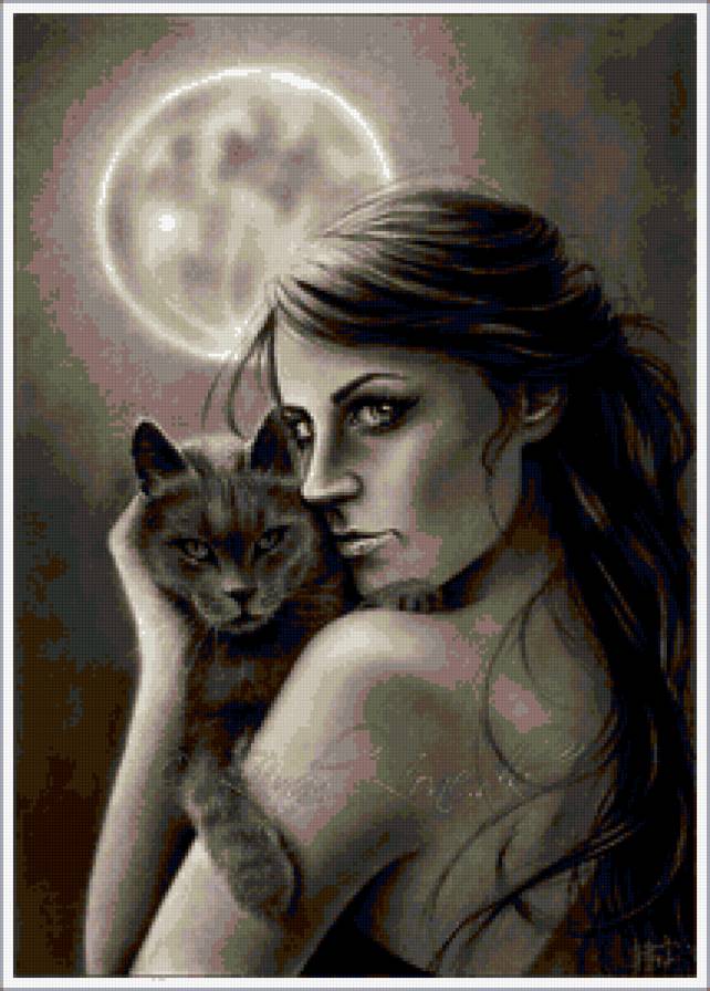 девушка и кошка - кошки, женещина, черно-белое, портрет, девушки, образ - предпросмотр